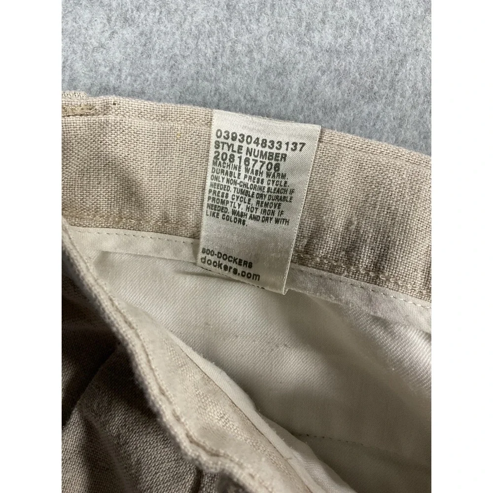 Dockers Premium Mens 33x32 Linen Cotton Pleated Relaxed Fit Cuffed Pants 1482